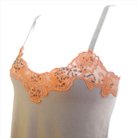 MaxMara Tops - MaxMara Beige Cami Orange Lace Embellished Beads Stretch Italy L